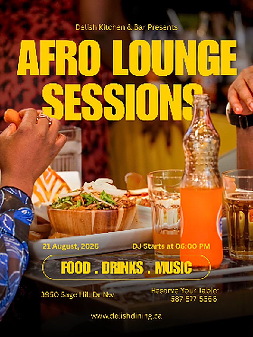 Event flyer reading: Afro Lounge Sessions. Food, drinks, music.